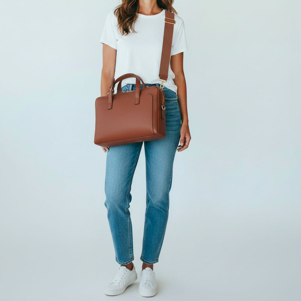 VIAVERDI Brown Leather Business Bag Made in Italy - 15.6" Laptop Holder