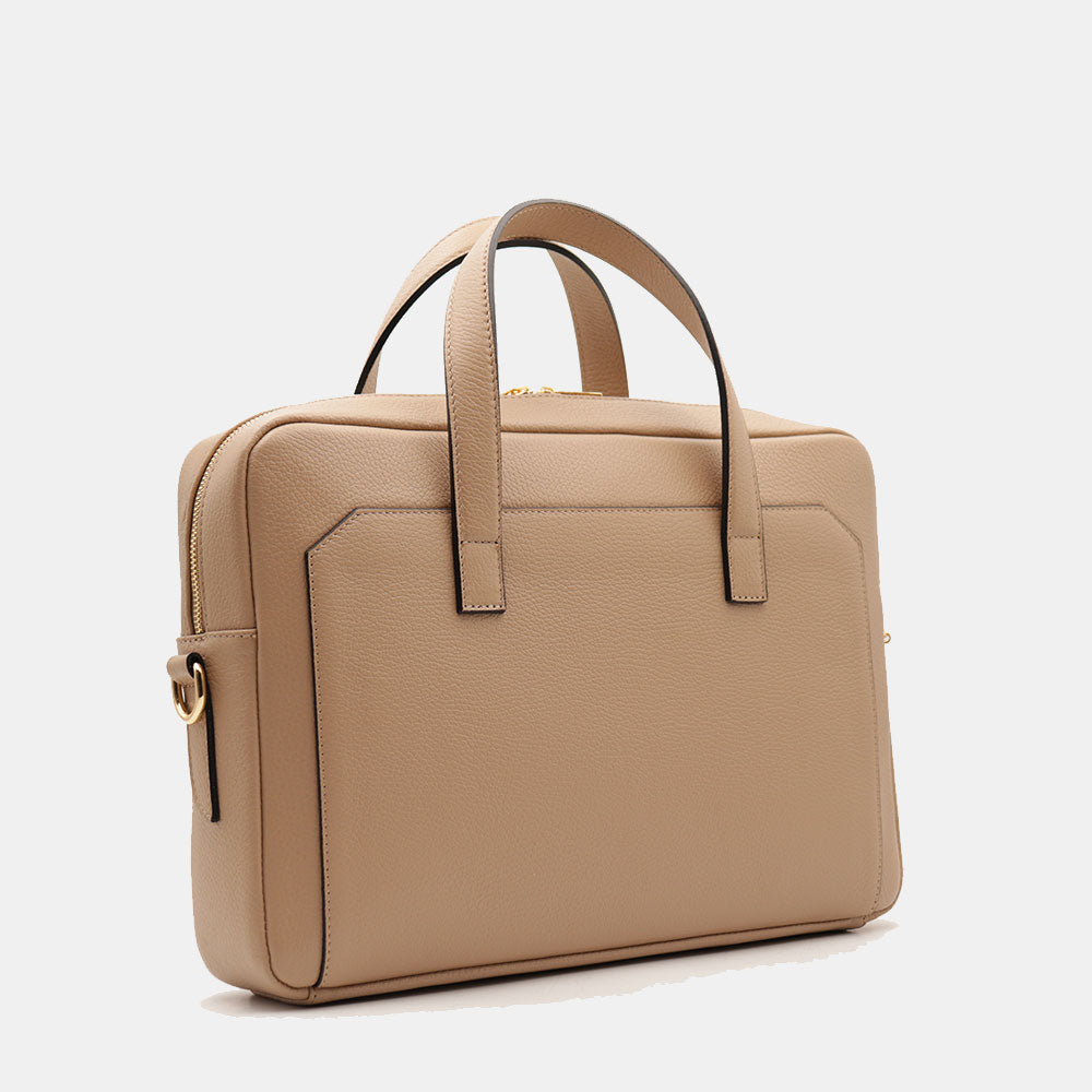 Borsa Business in Pelle Taupe VIAVERDI Made in Italy - Porta Pc 15.6