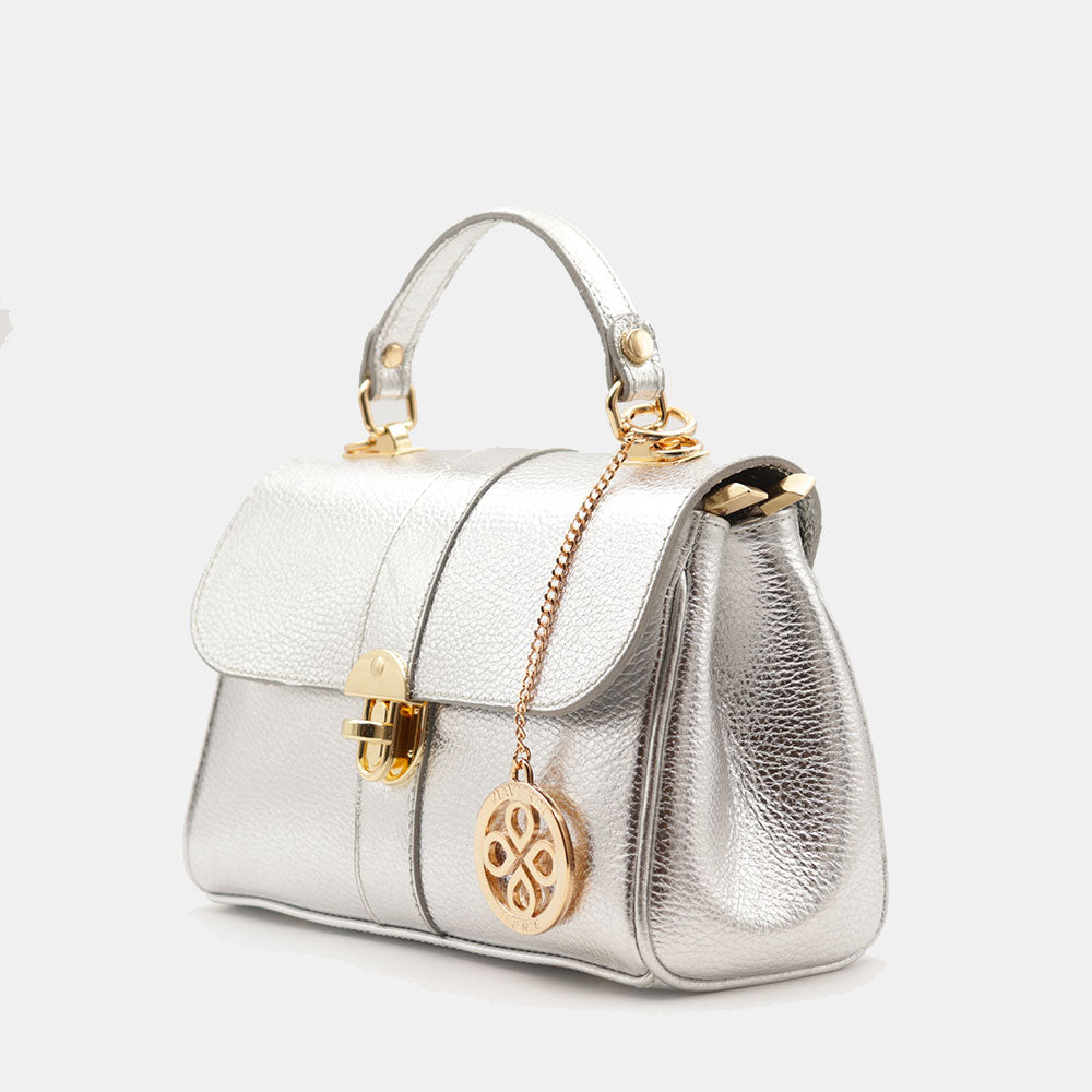 Borsa a Mano VIAVERDI in Pelle Argento Made in Italy linea Montalcino