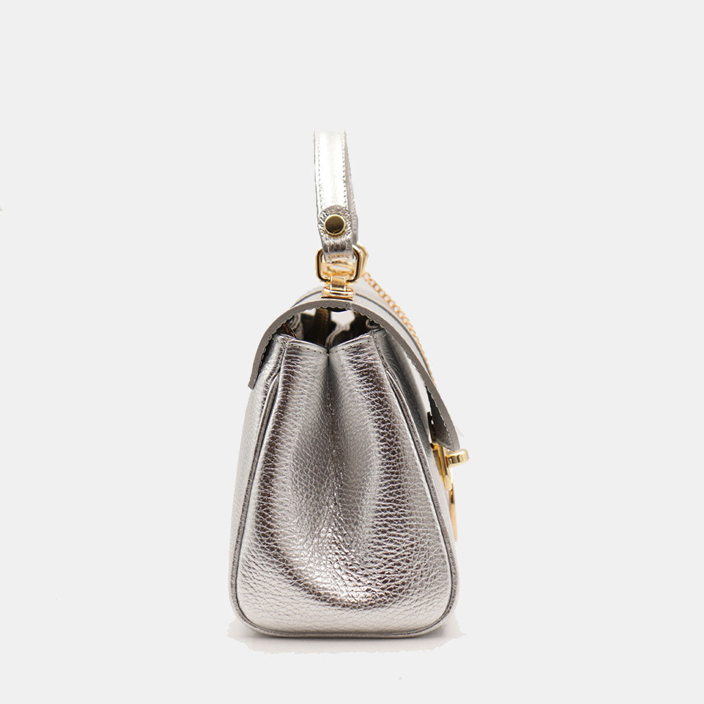 Borsa a Mano VIAVERDI in Pelle Argento Made in Italy linea Montalcino