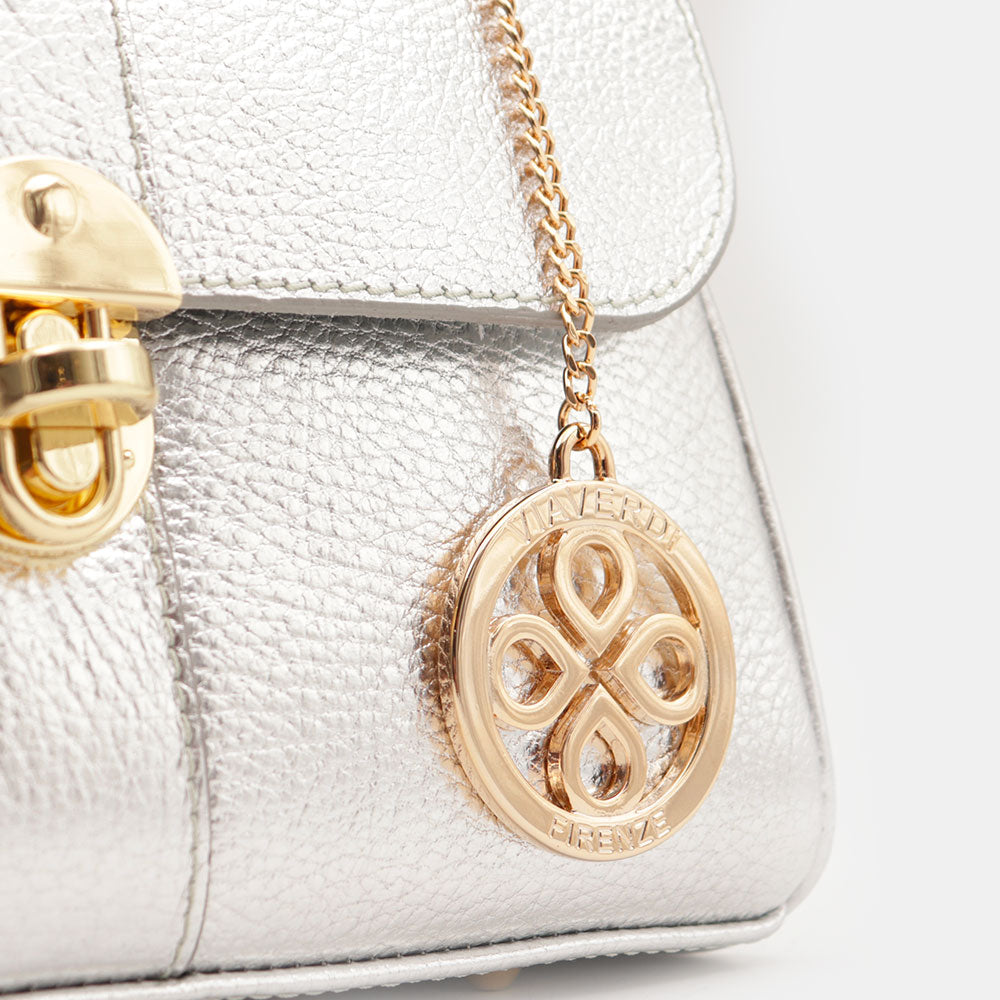Borsa a Mano VIAVERDI in Pelle Argento Made in Italy linea Montalcino