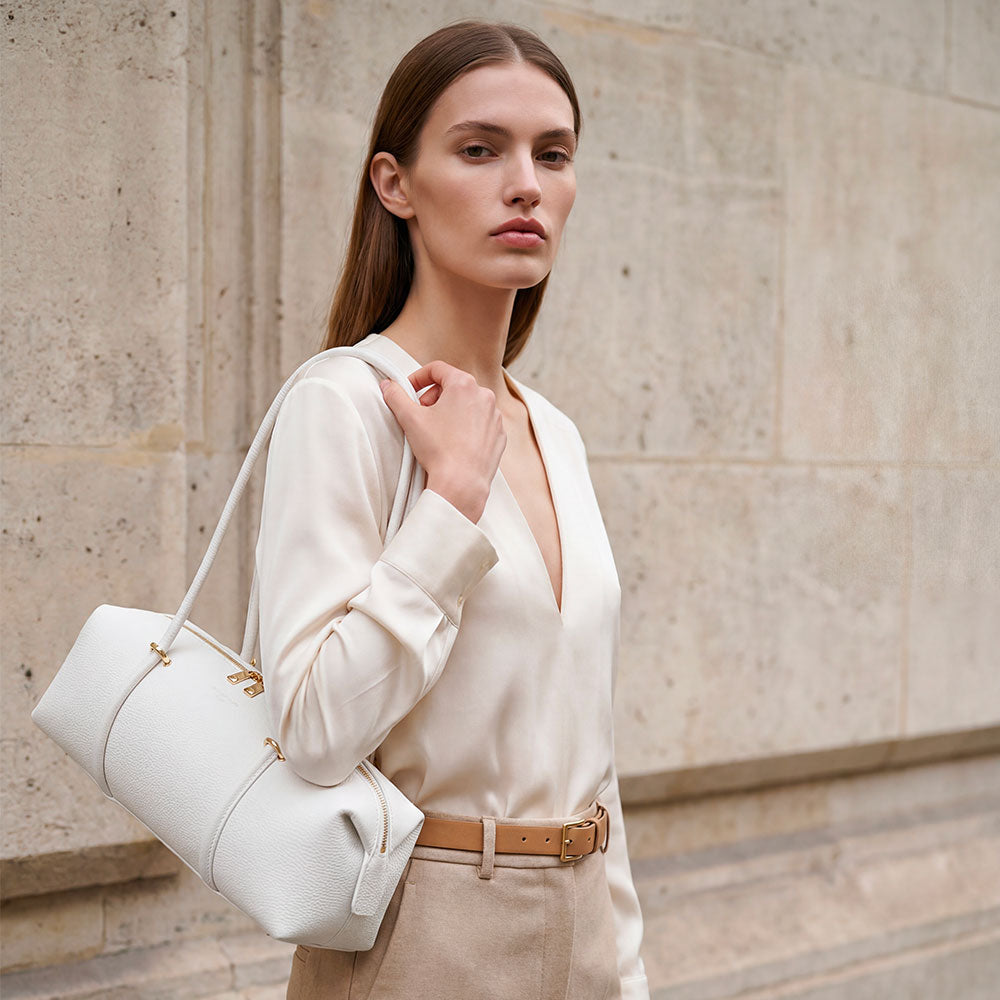 Borsa Donna a Spalla VIAVERDI in Pelle Bianca Made in Italy linea San Gimignano
