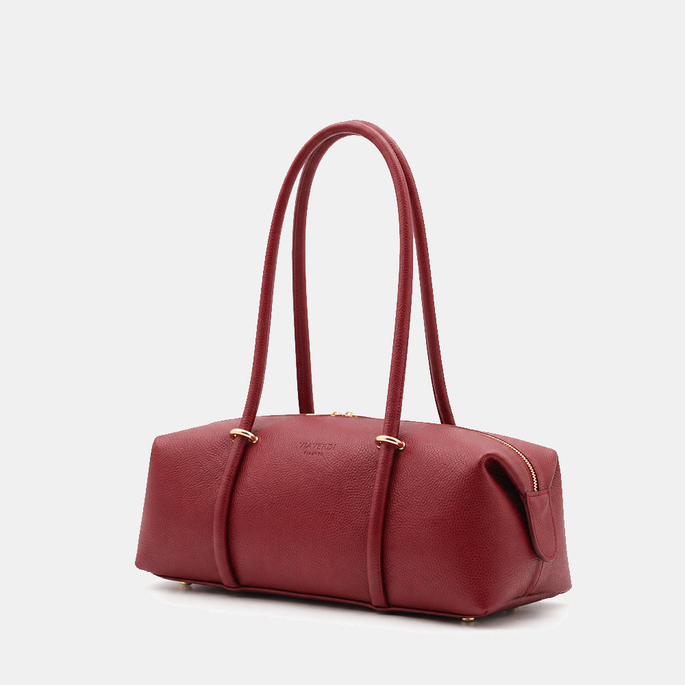 Borsa Donna a Spalla VIAVERDI in Pelle Bordeaux Scuro Made in Italy linea San Gimignano