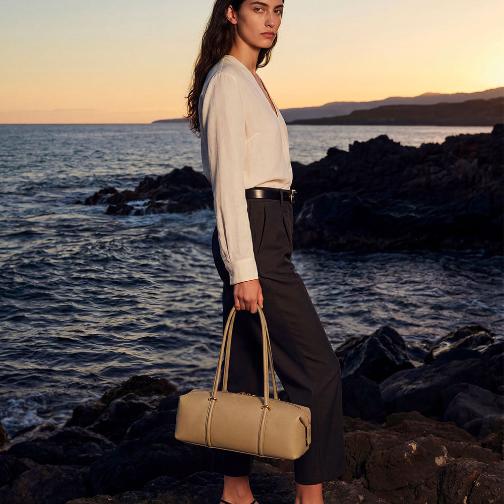 Borsa Donna a Spalla VIAVERDI in Pelle Taupe Made in Italy linea San Gimignano