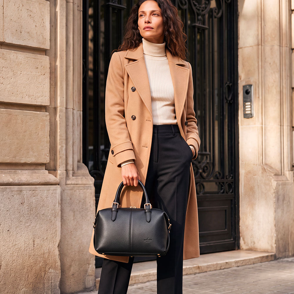Borsa Bauletto VIAVERDI in Pelle Nera Made in Italy Linea San Gimignano