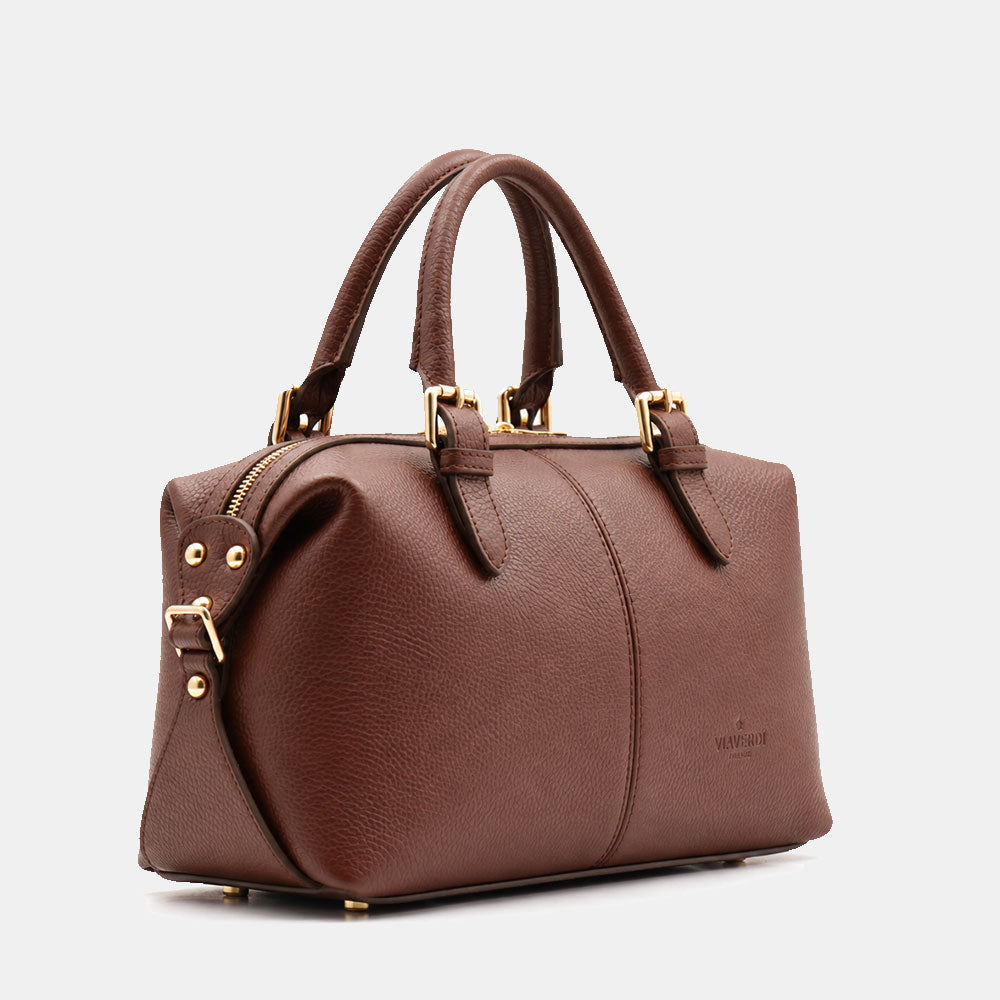 Borsa Bauletto VIAVERDI in Pelle Marrone Made in Italy Linea San Gimignano