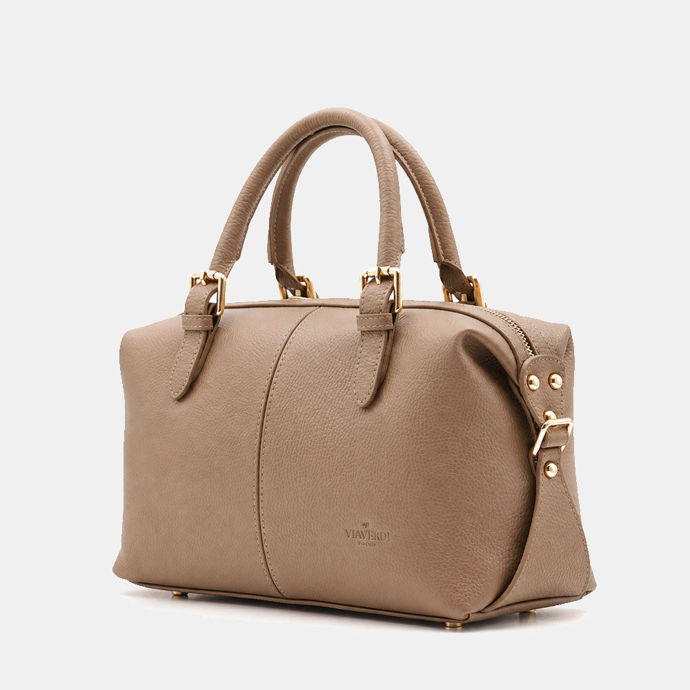 Borsa Bauletto VIAVERDI in Pelle Taupe Made in Italy Linea San Gimignano