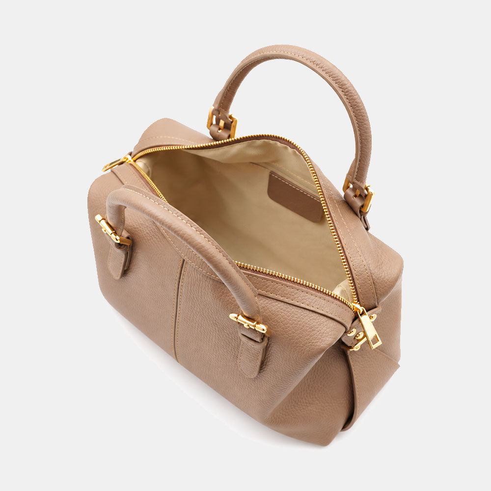 Borsa Bauletto VIAVERDI in Pelle Taupe Made in Italy Linea San Gimignano