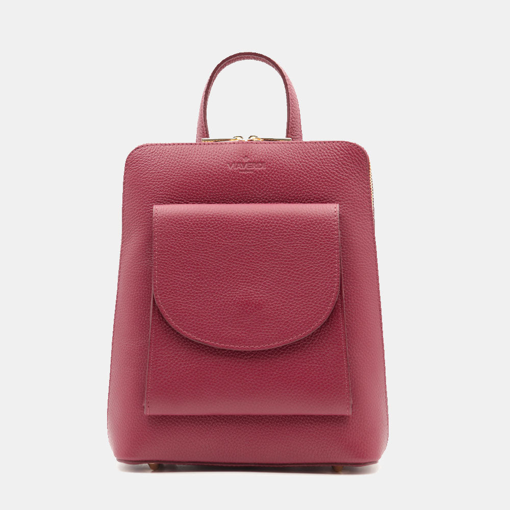 VIAVERDI Women's Bordeaux Leather Backpack Made in Italy San Gimignano Line