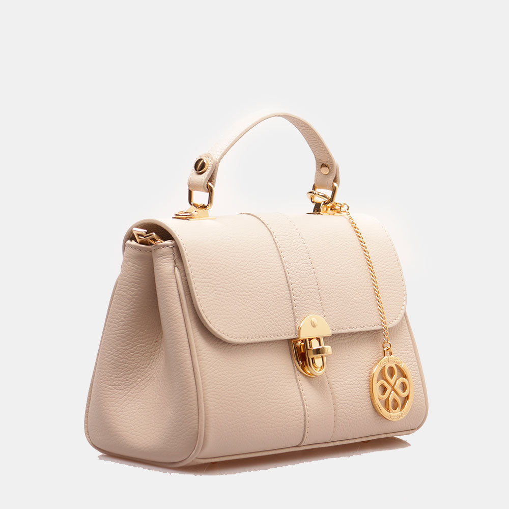 Borsa a Mano VIAVERDI in Pelle Beige Made in Italy linea Montalcino
