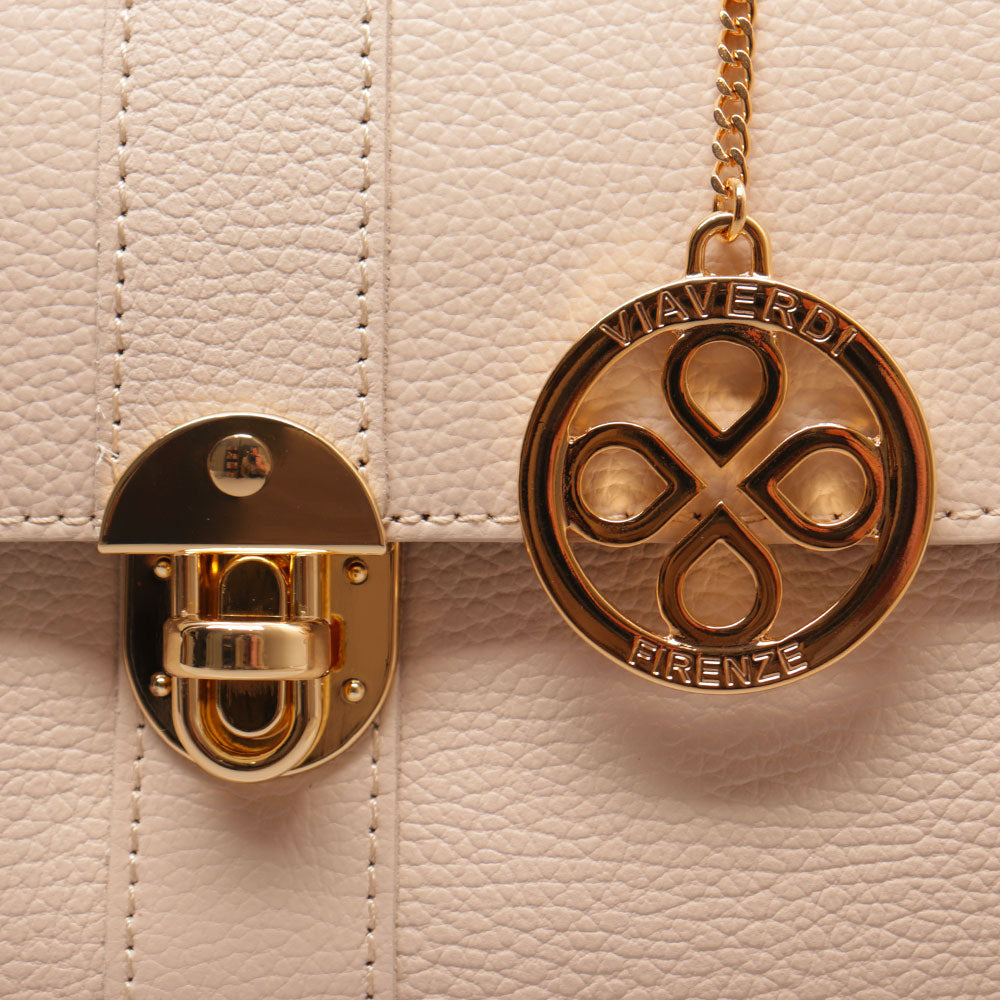 Borsa a Mano VIAVERDI in Pelle Beige Made in Italy linea Montalcino