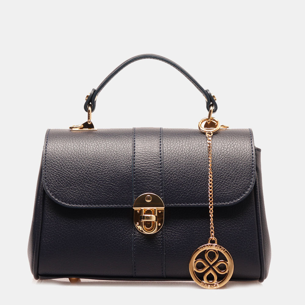 Borsa a Mano VIAVERDI in Pelle Blu Made in Italy linea Montalcino