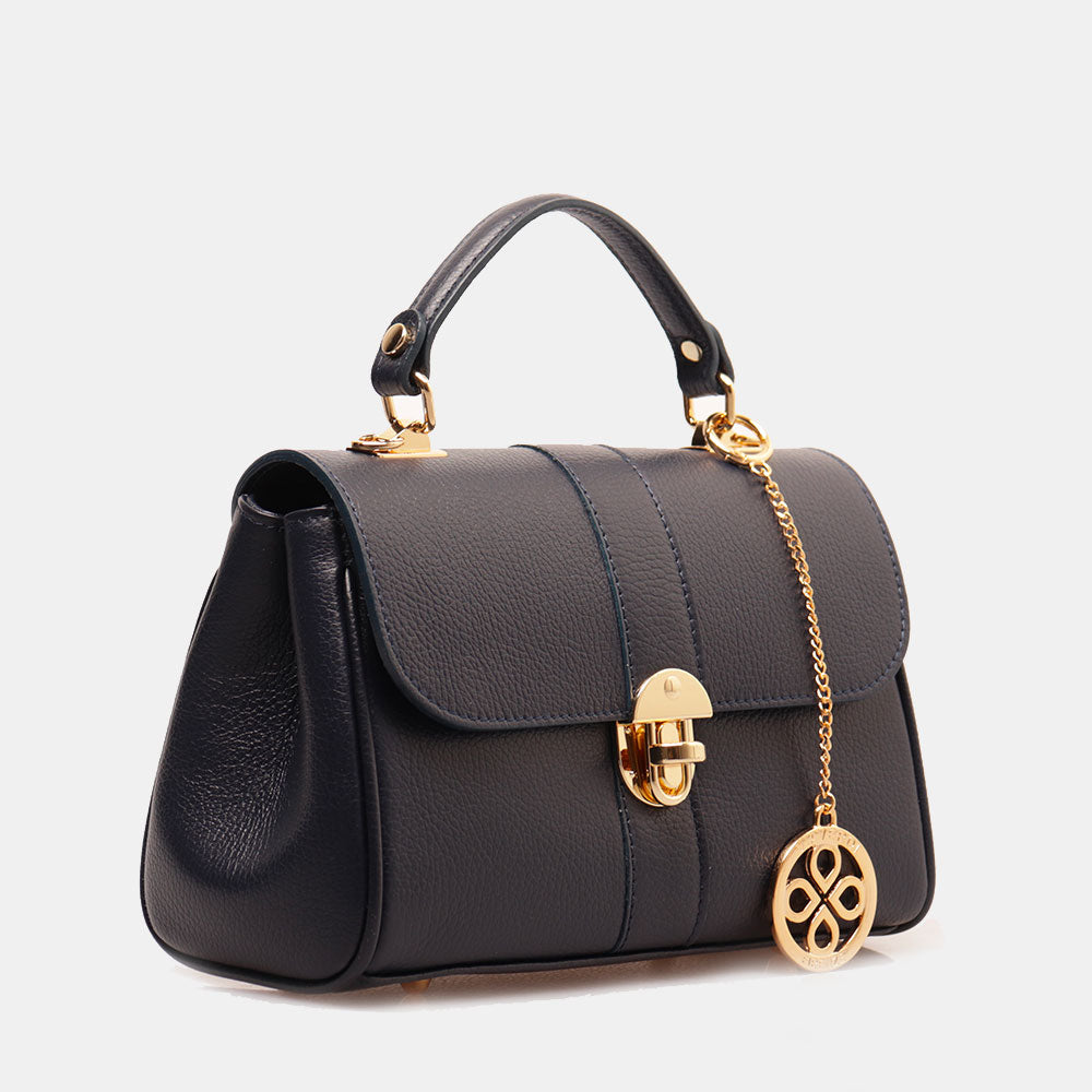 Borsa a Mano VIAVERDI in Pelle Blu Made in Italy linea Montalcino