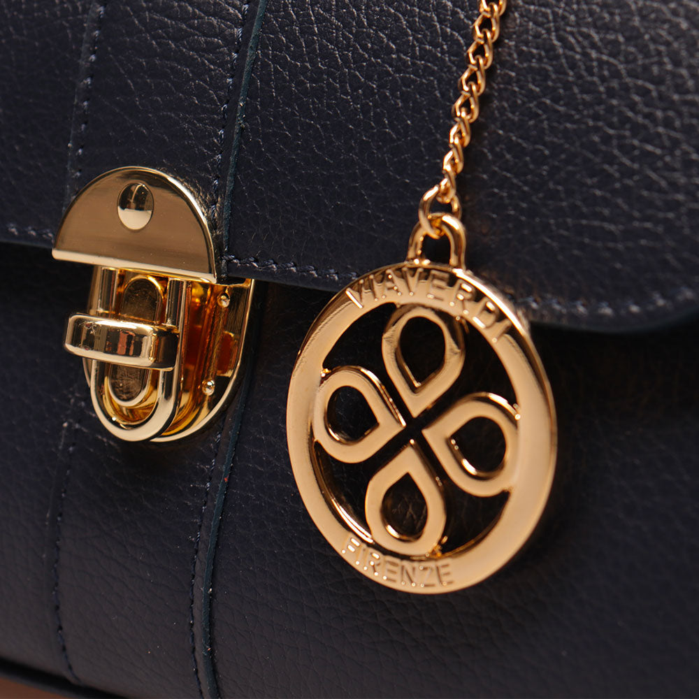 Borsa a Mano VIAVERDI in Pelle Blu Made in Italy linea Montalcino