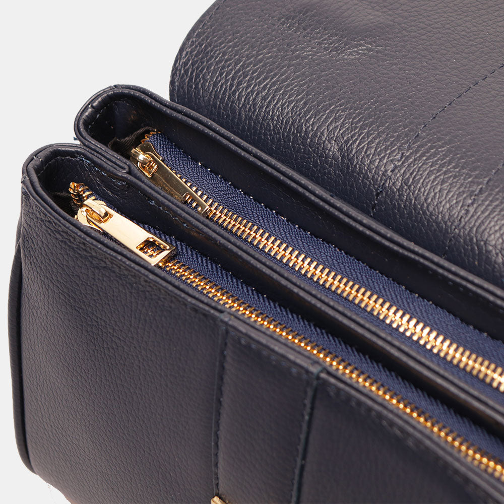 Borsa a Mano VIAVERDI in Pelle Blu Made in Italy linea Montalcino