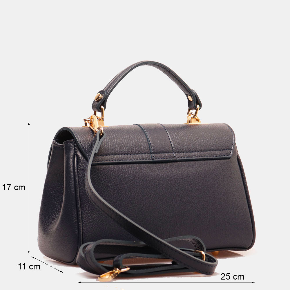 Borsa a Mano VIAVERDI in Pelle Blu Made in Italy linea Montalcino