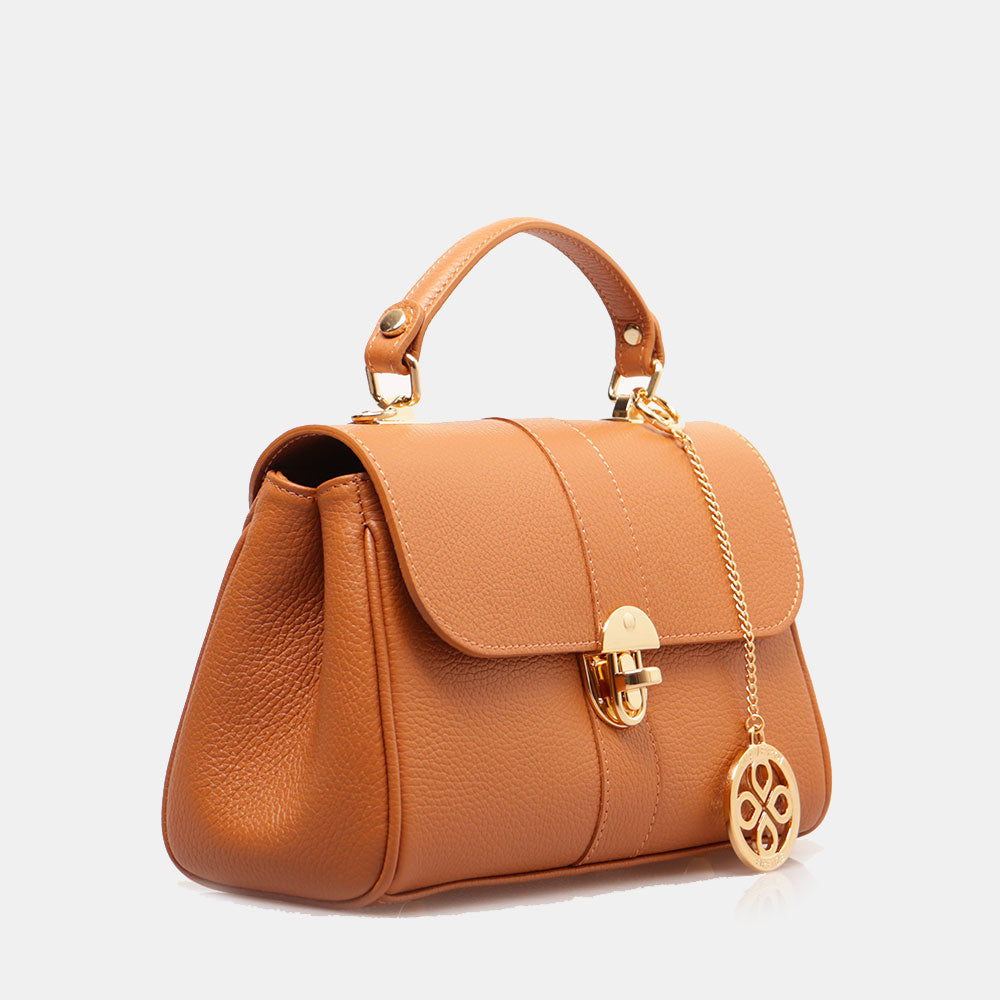 Borsa a Mano VIAVERDI in Pelle color Cuoio Made in Italy linea Montalcino