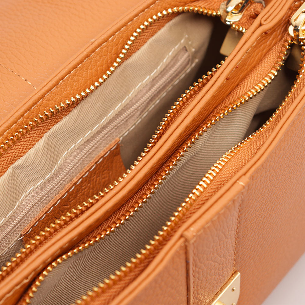 Borsa a Mano VIAVERDI in Pelle color Cuoio Made in Italy linea Montalcino