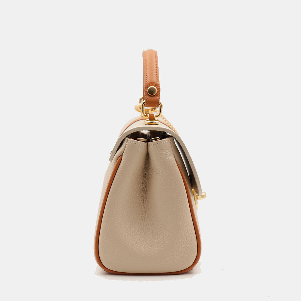 Borsa a Mano VIAVERDI in Pelle Beige e Cuoio Made in Italy linea Montalcino