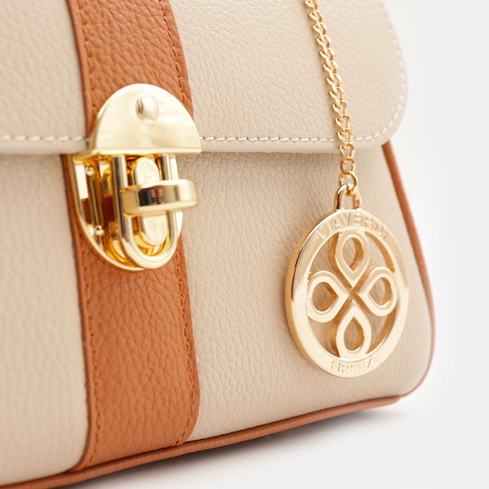 Borsa a Mano VIAVERDI in Pelle Beige e Cuoio Made in Italy linea Montalcino