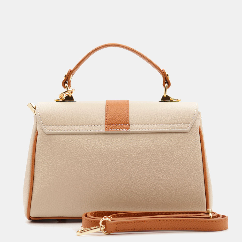 Borsa a Mano VIAVERDI in Pelle Beige e Cuoio Made in Italy linea Montalcino