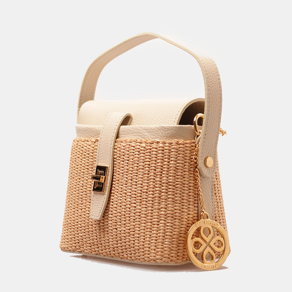 Borsa Donna a Mano VIAVERDI in Pelle Avorio e Rafia Made in Italy