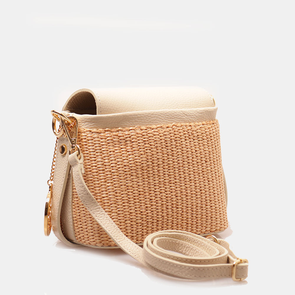 Borsa Donna a Mano VIAVERDI in Pelle Avorio e Rafia Made in Italy