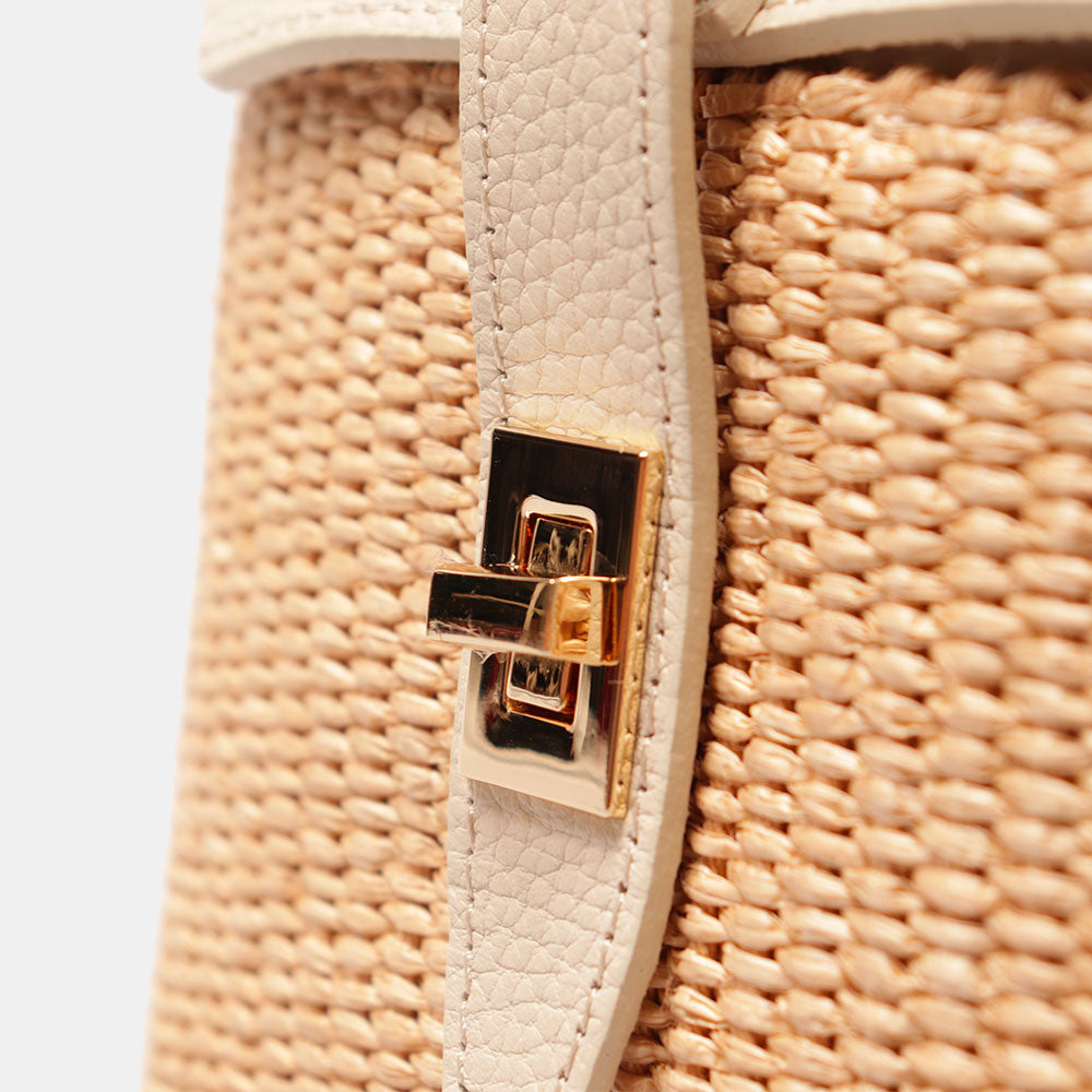 Borsa Donna a Mano VIAVERDI in Pelle Avorio e Rafia Made in Italy