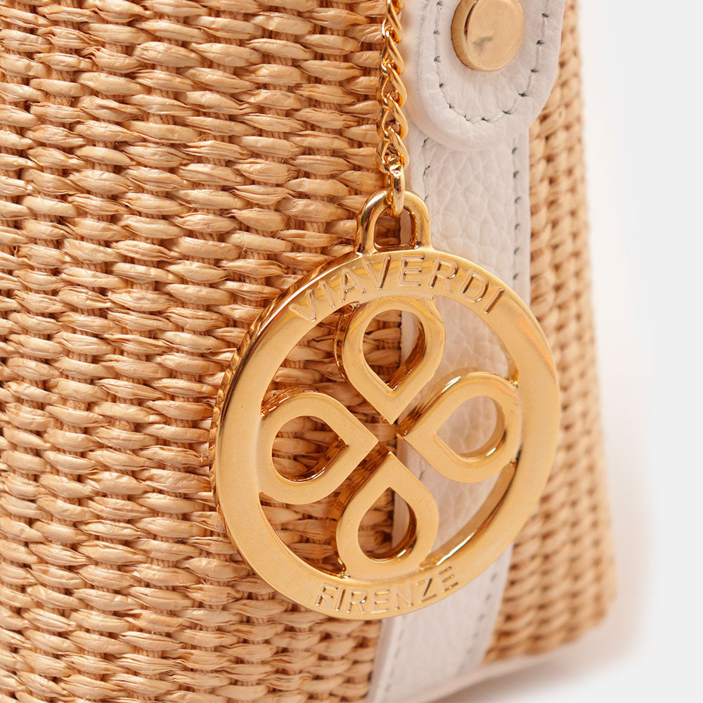 Borsa Donna a Mano VIAVERDI in Pelle Bianca e Rafia Made in Italy
