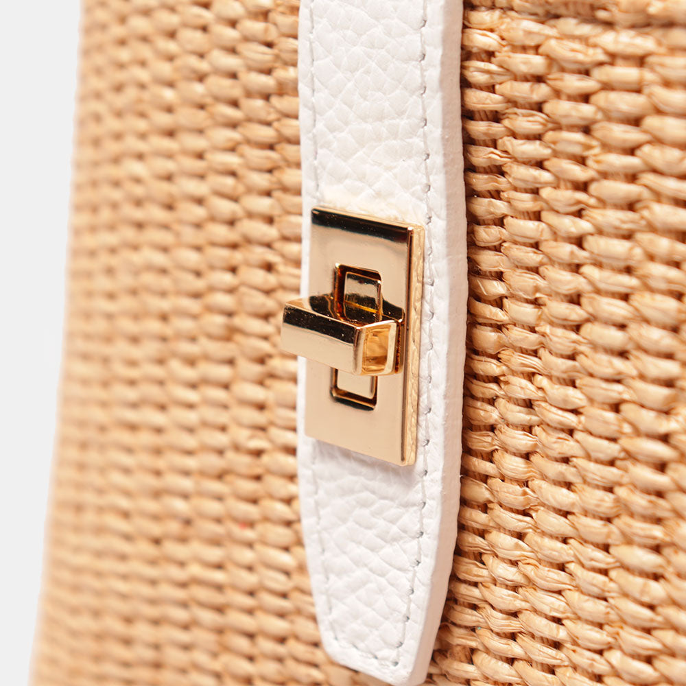 Borsa Donna a Mano VIAVERDI in Pelle Bianca e Rafia Made in Italy