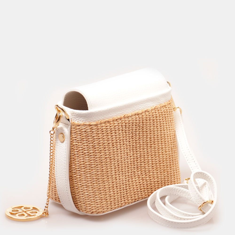 Borsa Donna a Mano VIAVERDI in Pelle Bianca e Rafia Made in Italy