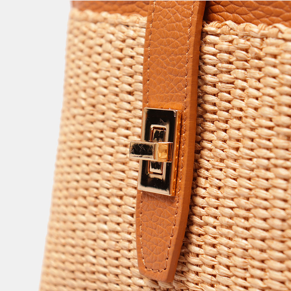 Borsa Donna a Mano VIAVERDI in Pelle color Cuoio e Rafia Made in Italy