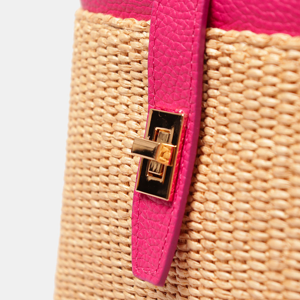 Borsa Donna a Mano VIAVERDI in Pelle Fucsia e Rafia Made in Italy