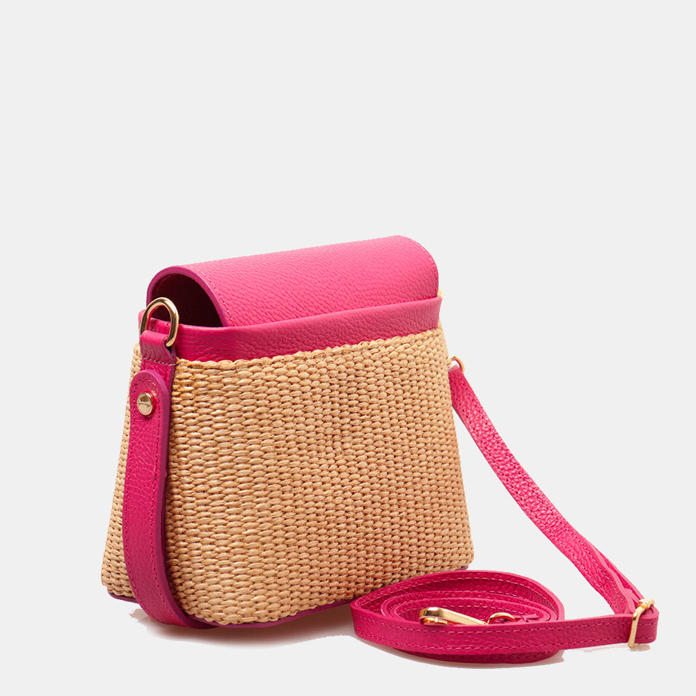Borsa Donna a Mano VIAVERDI in Pelle Fucsia e Rafia Made in Italy