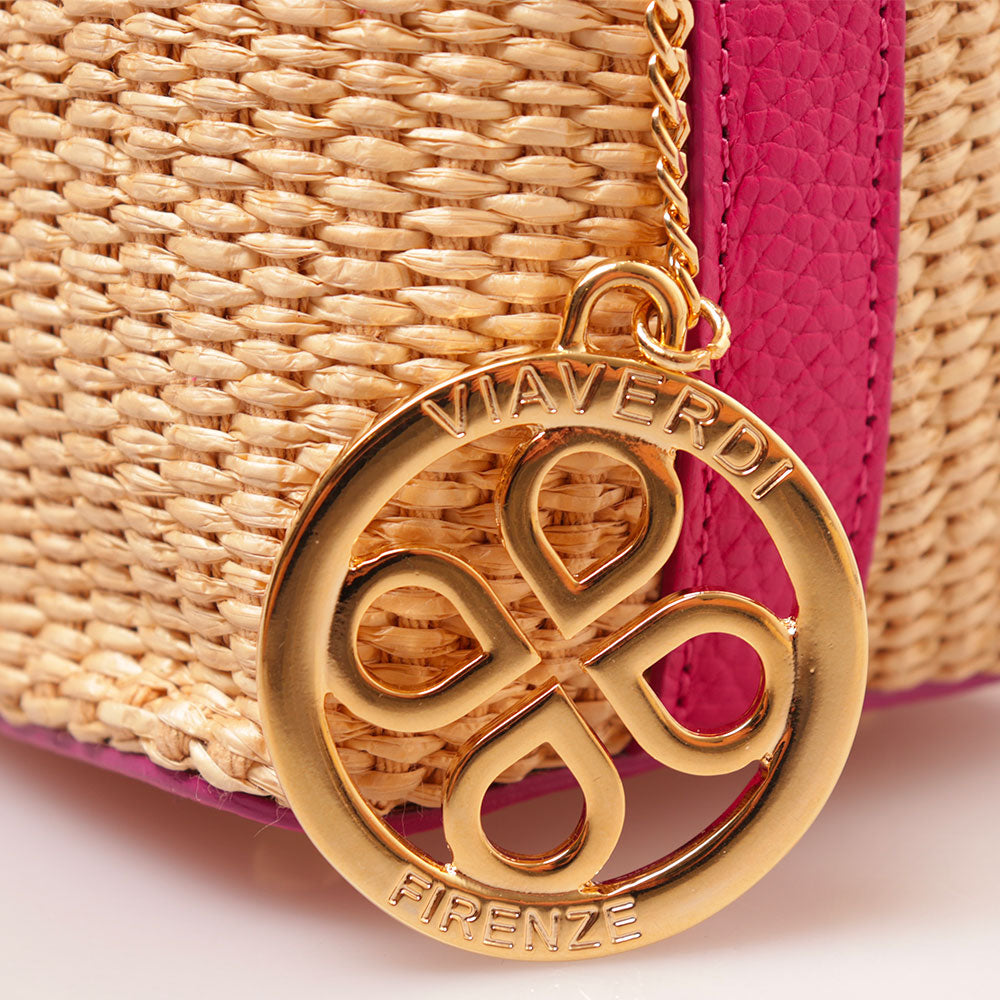 Borsa Donna a Mano VIAVERDI in Pelle Fucsia e Rafia Made in Italy