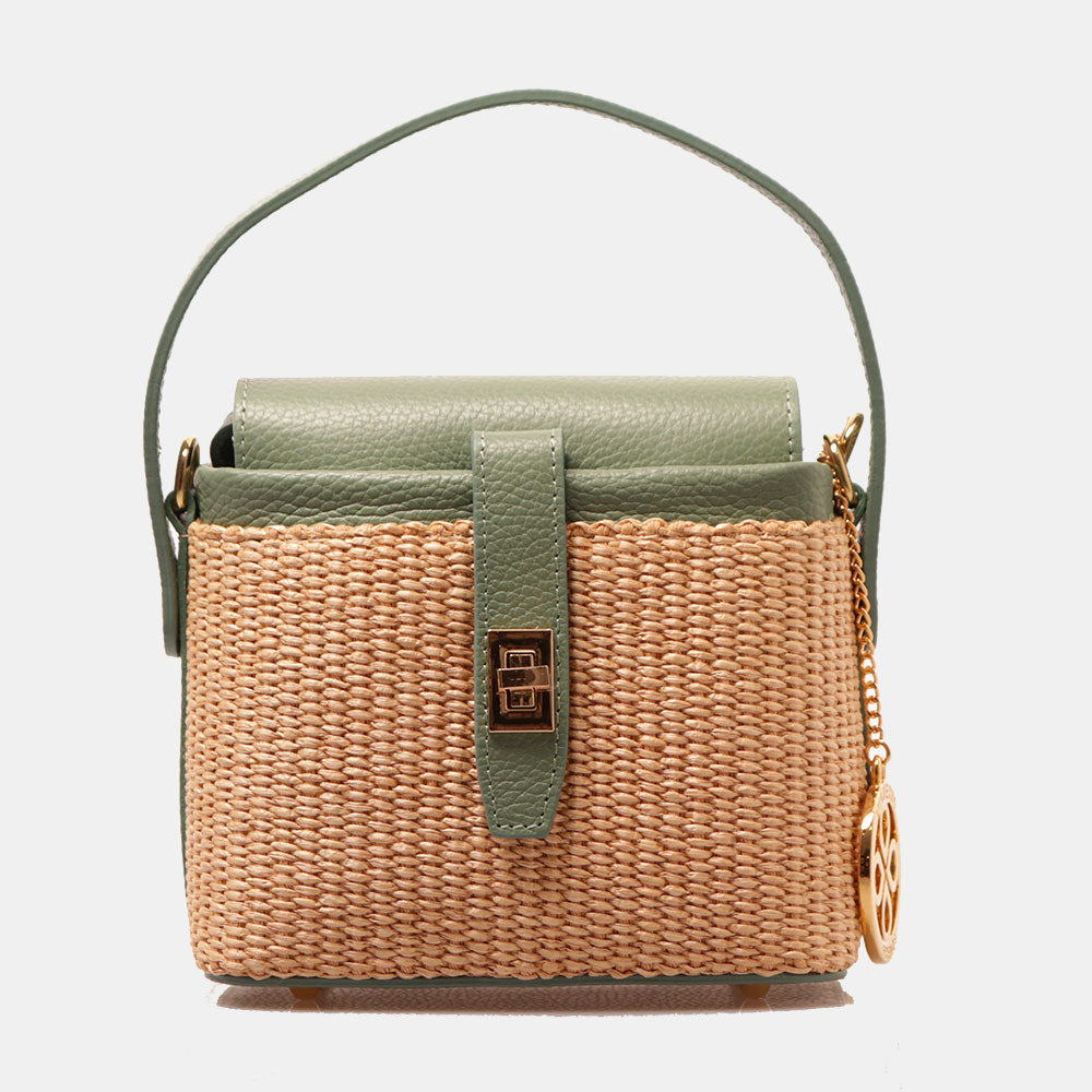 Borsa Donna a Mano VIAVERDI in Pelle Verde Menta e Rafia Made in Italy