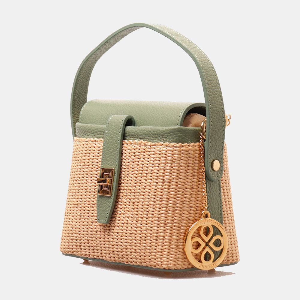 Borsa Donna a Mano VIAVERDI in Pelle Verde Menta e Rafia Made in Italy