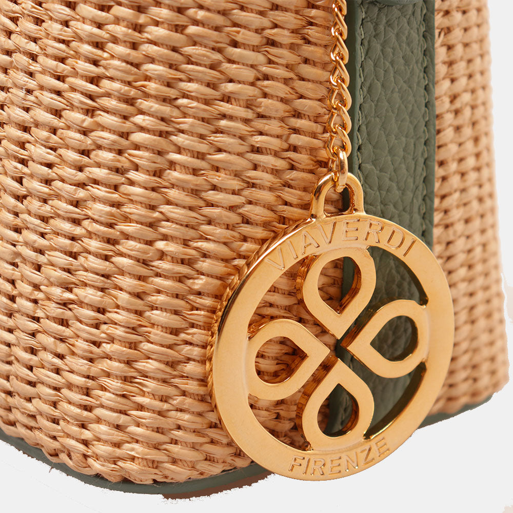 Borsa Donna a Mano VIAVERDI in Pelle Verde Menta e Rafia Made in Italy