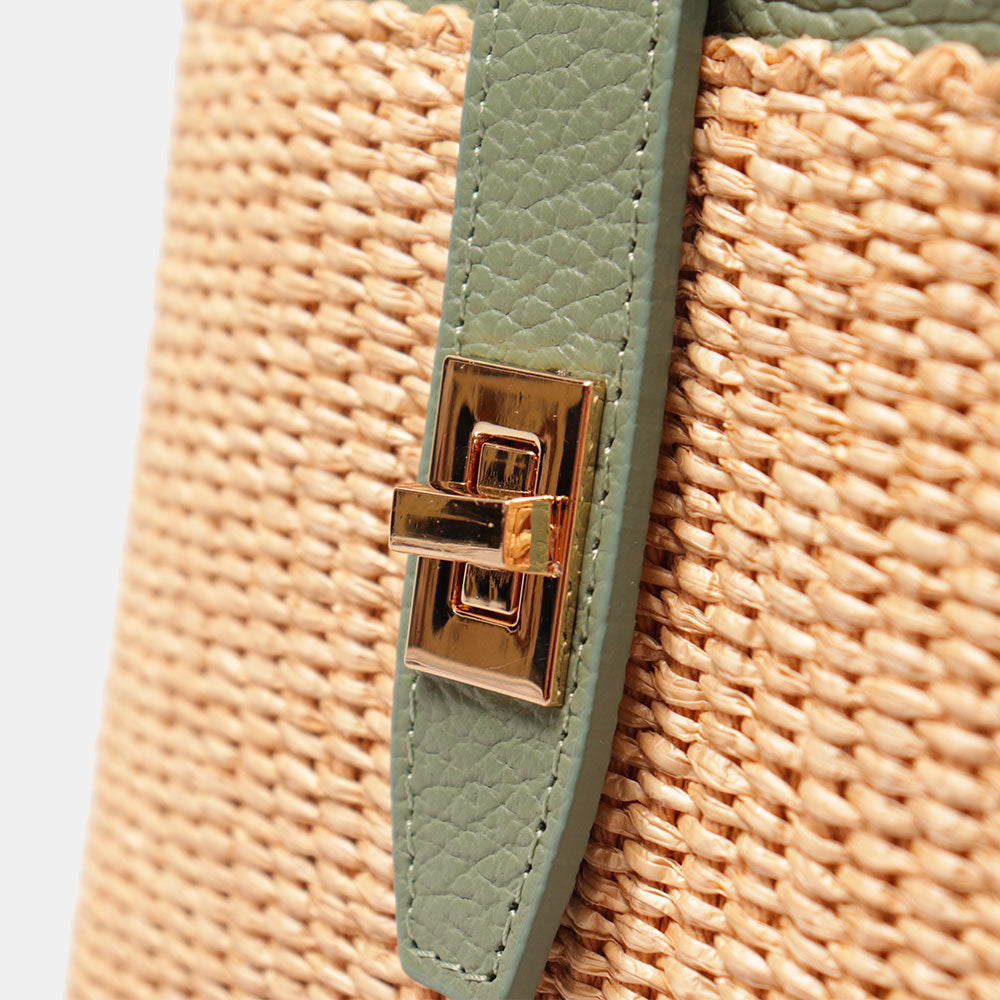 Borsa Donna a Mano VIAVERDI in Pelle Verde Menta e Rafia Made in Italy