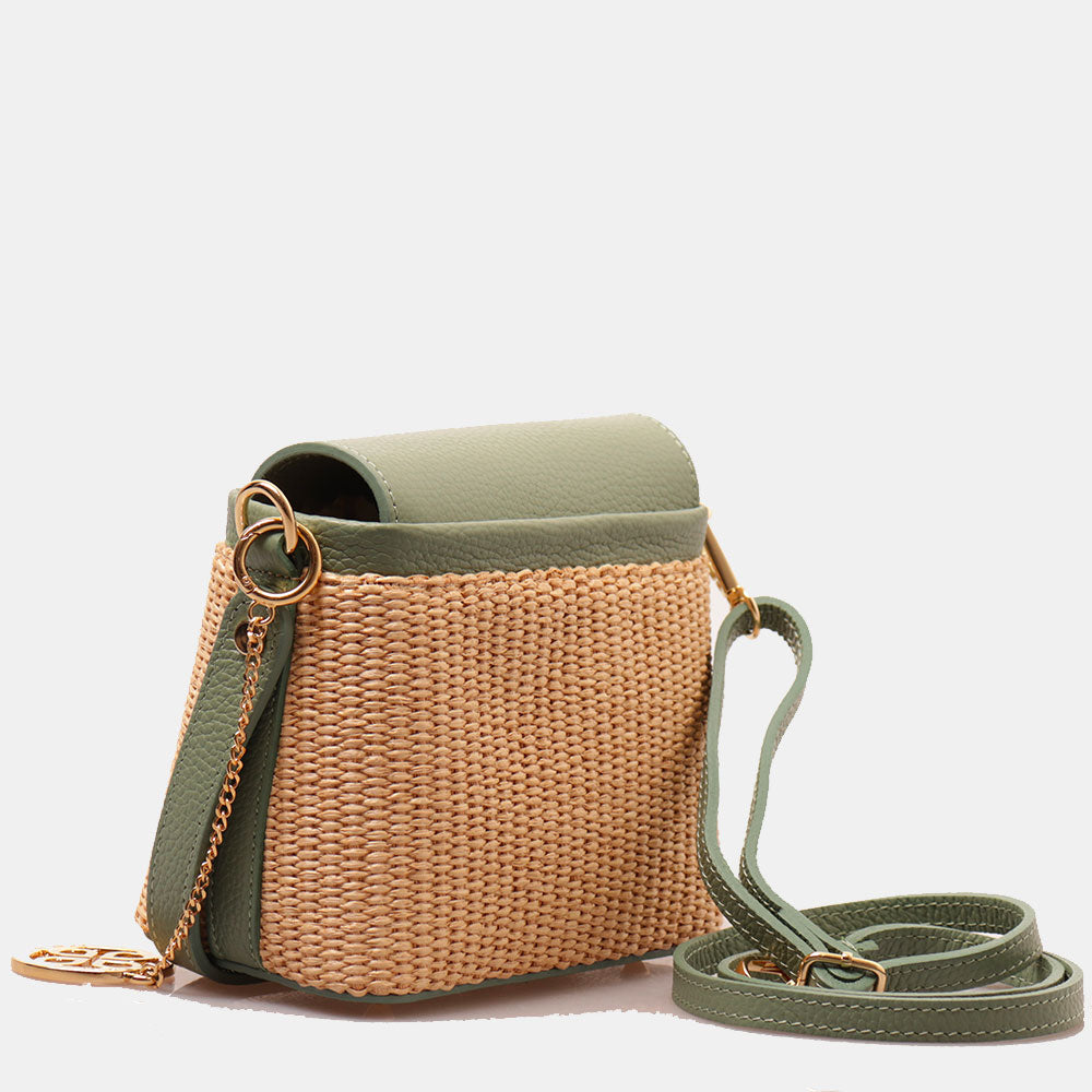 Borsa Donna a Mano VIAVERDI in Pelle Verde Menta e Rafia Made in Italy