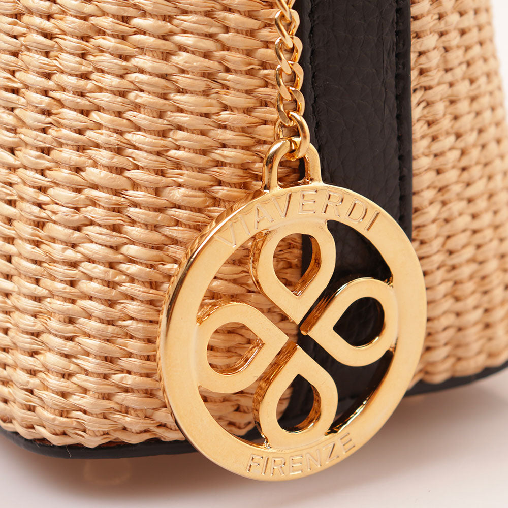 Borsa Donna a Mano VIAVERDI in Pelle Nera e Rafia Made in Italy