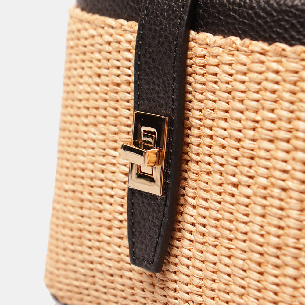 Borsa Donna a Mano VIAVERDI in Pelle Nera e Rafia Made in Italy