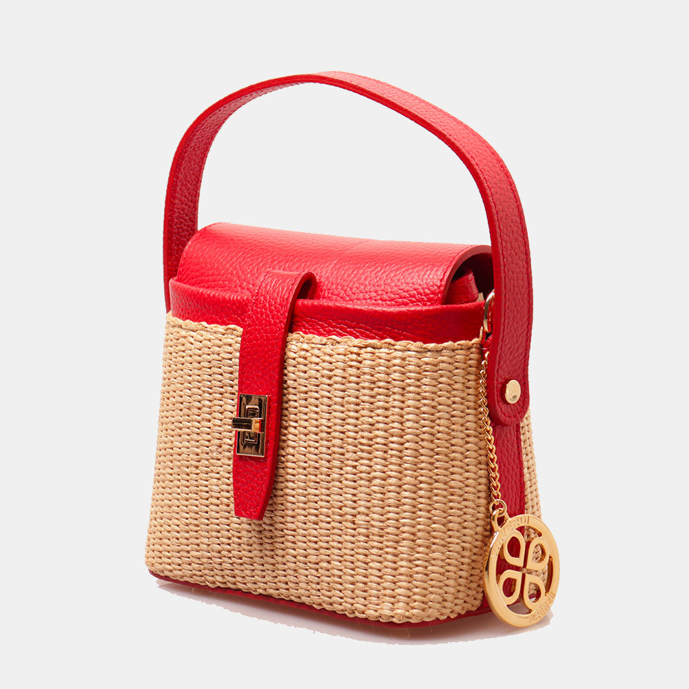 Borsa Donna a Mano VIAVERDI in Pelle Rossa e Rafia Made in Italy