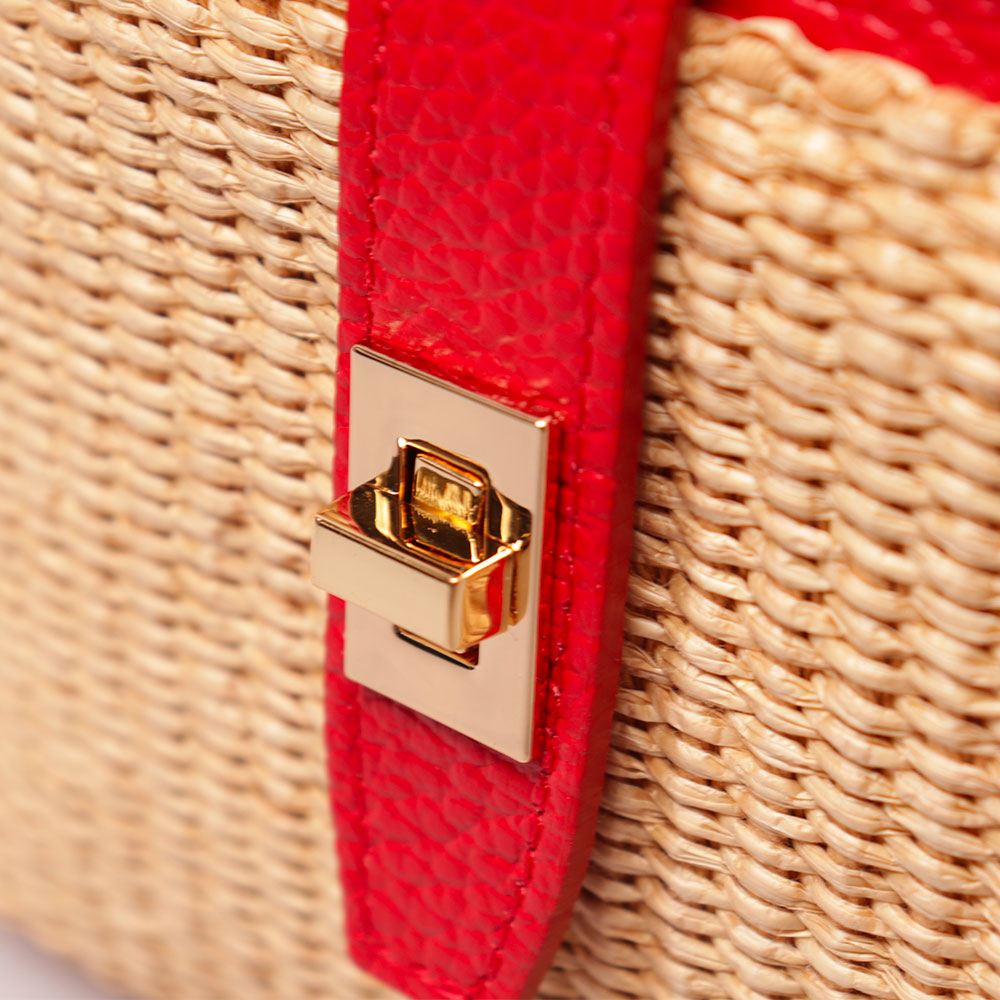 Borsa Donna a Mano VIAVERDI in Pelle Rossa e Rafia Made in Italy