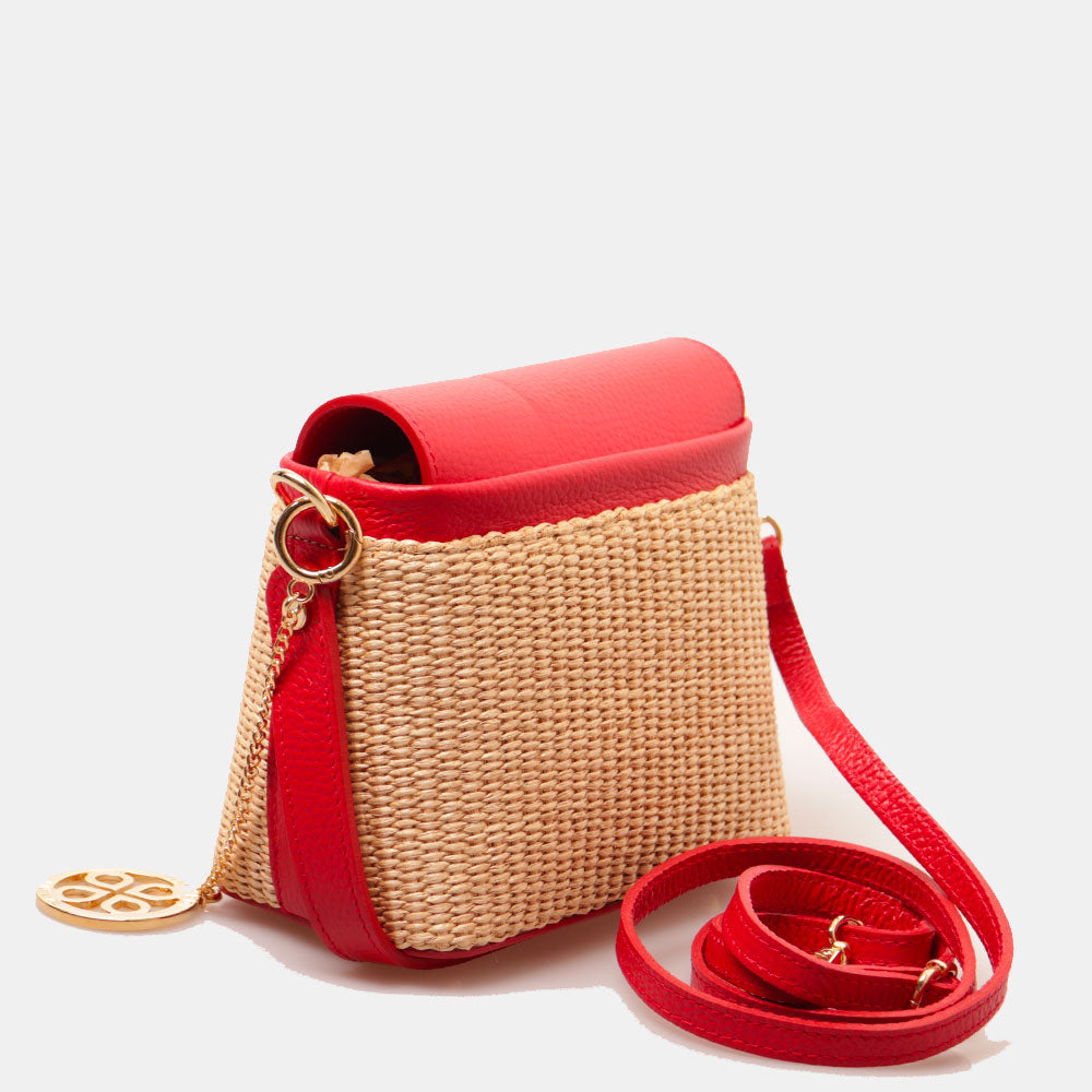 Borsa Donna a Mano VIAVERDI in Pelle Rossa e Rafia Made in Italy