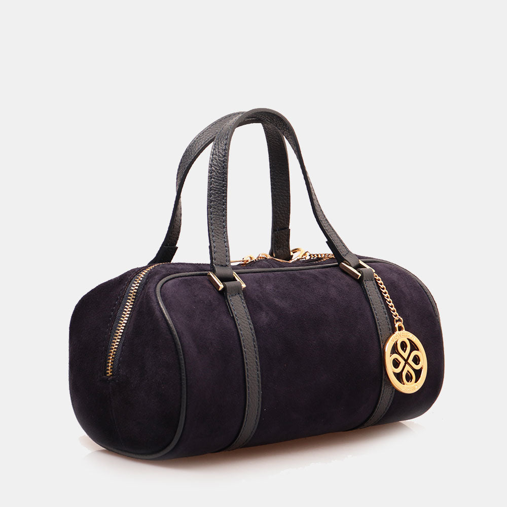 Borsa Bauletto a Mano con Tracolla VIAVERDI in Camoscio Blu Made in Italy linea Barga