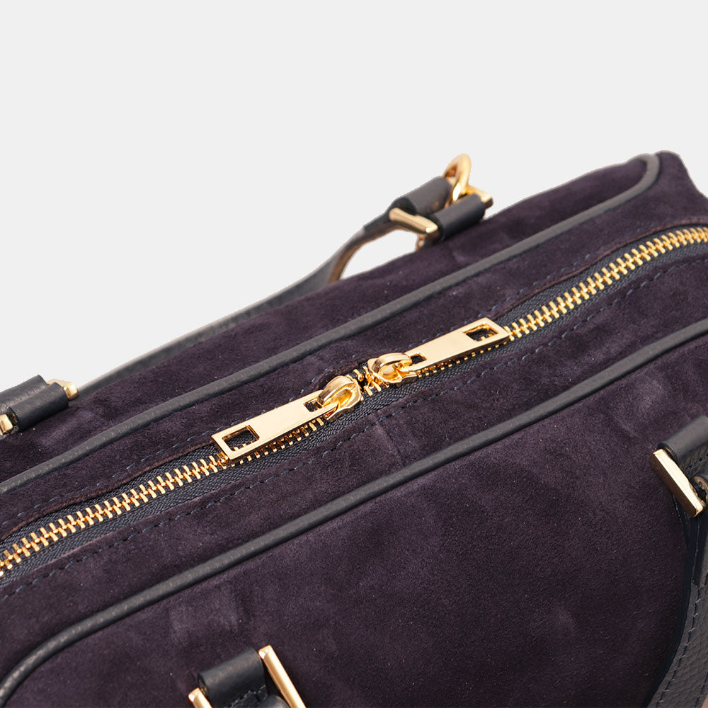 Borsa Bauletto a Mano con Tracolla VIAVERDI in Camoscio Blu Made in Italy linea Barga