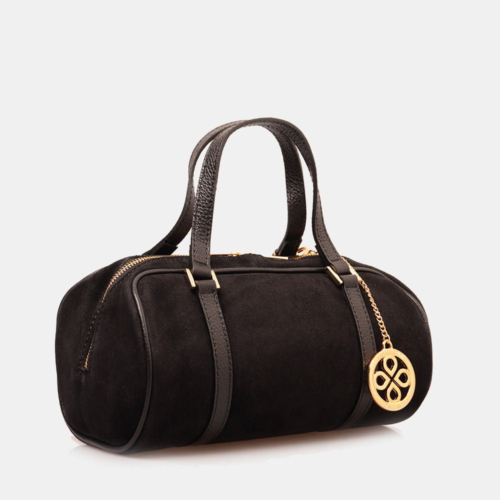 Borsa Bauletto a Mano con Tracolla VIAVERDI in Camoscio Nero Made in Italy linea Barga