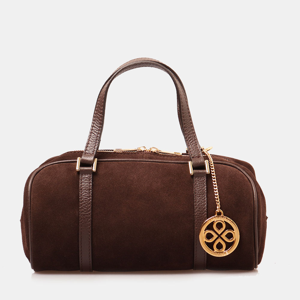 Borsa Bauletto a Mano con Tracolla VIAVERDI in Camoscio Testa di Moro Made in Italy linea Barga