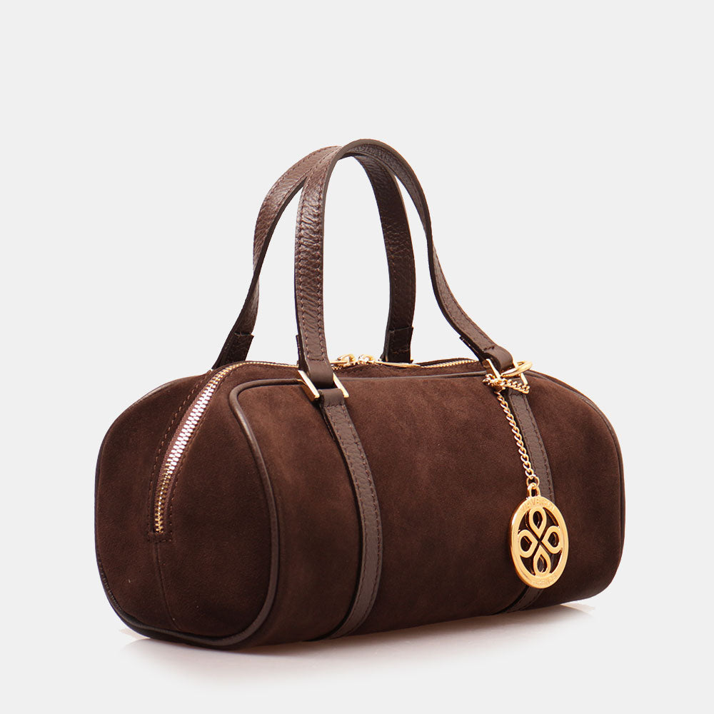 Borsa Bauletto a Mano con Tracolla VIAVERDI in Camoscio Testa di Moro Made in Italy linea Barga